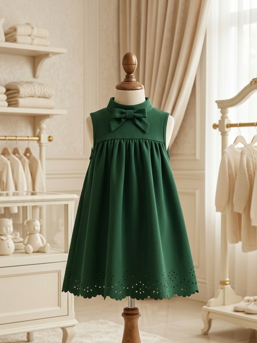Sleeveless Swing Dress with Scalloped eyelet accent on bottom Size 12-18m